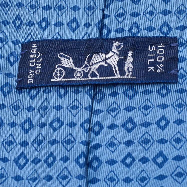 Pre Owned Hermes Blue Geometric Print Silk Tie 