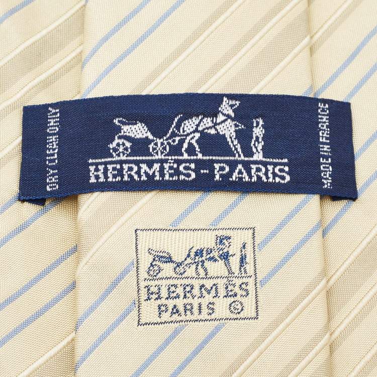 Pre Owned Hermes Cream Striped Cotton Blend Tie 