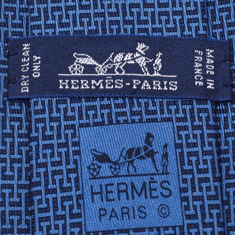Pre Owned Hermes Blue Printed Silk Tie