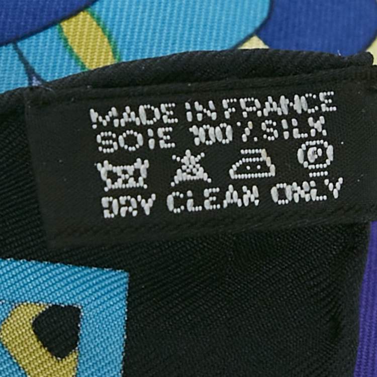 Pre Owned Hermes Bleu Silk Les Flots Du Cheval Pocket Square 