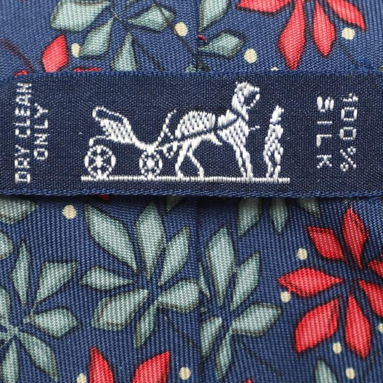 Pre Owned Hermes Multicolor Botanical Leaf Printed Silk Tie