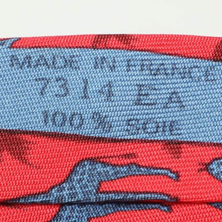 Pre Owned Hermes Red Giraffe and Palm Tree Print Silk Tie