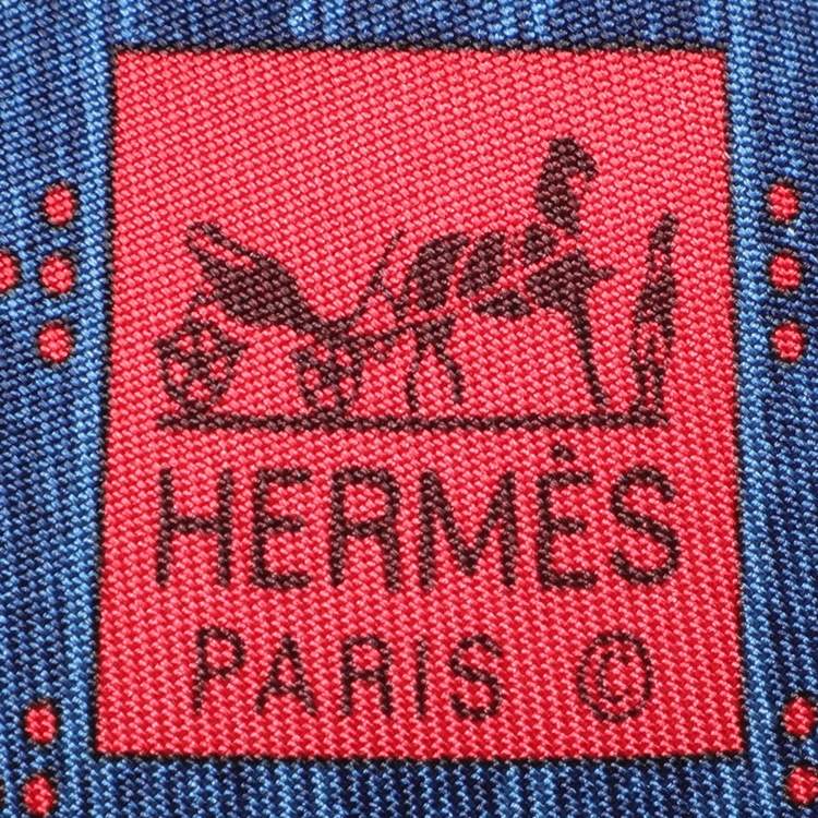 مملوكة مسبقًا Hermes Blue Logo Printed Silk Tie