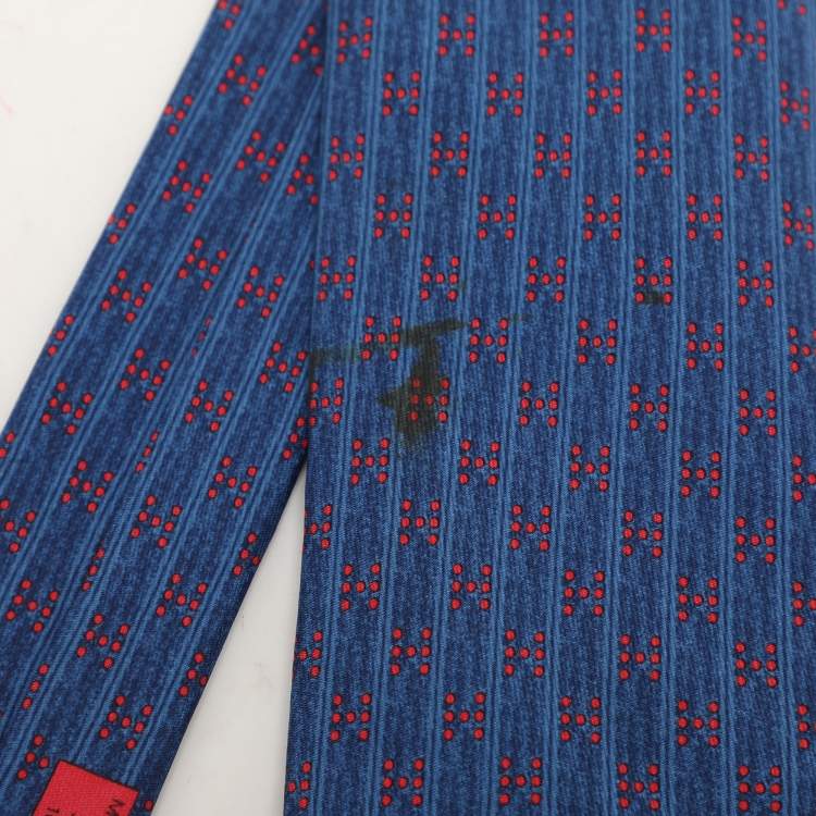 مملوكة مسبقًا Hermes Blue Logo Printed Silk Tie