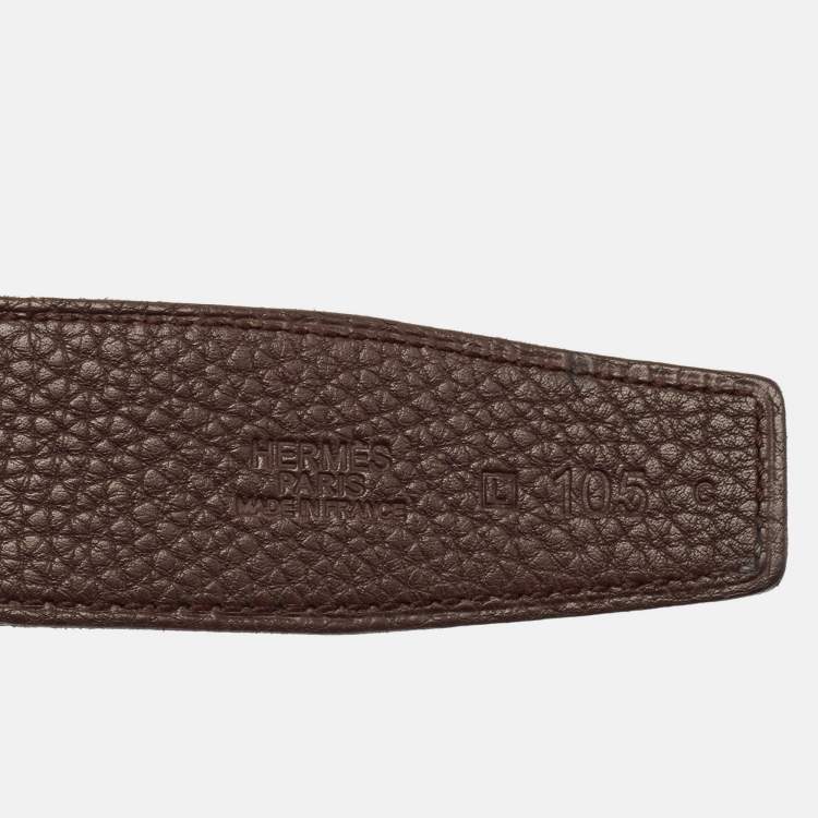 Pre Owned Hermes Black/Chocolat Box and Togo Leather H Buckle Reversible Belt 105CM