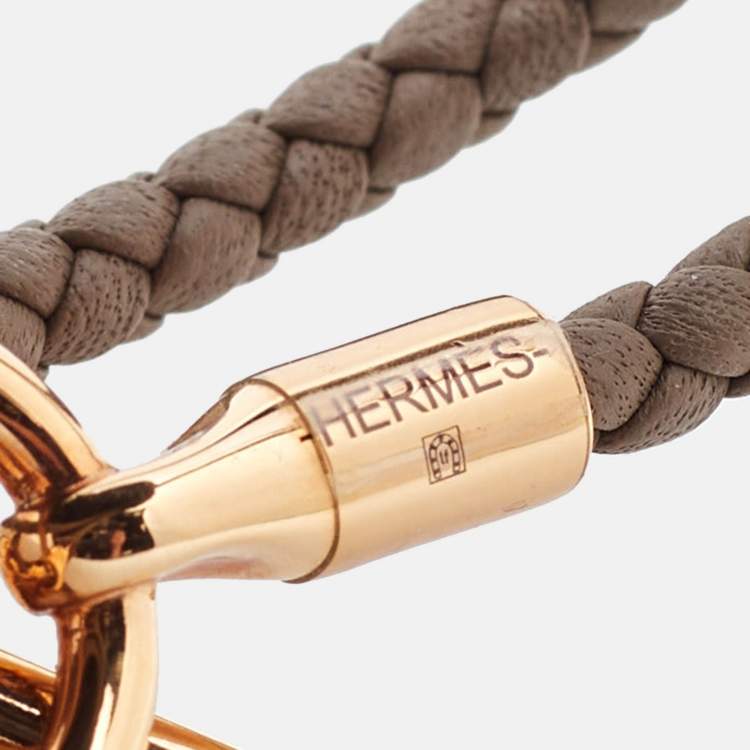 Pre Owned Hermes Glenan Leather Rose Gold Plated Bracelet