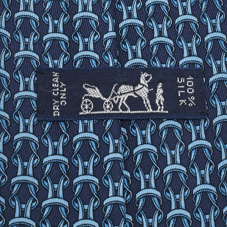 Pre Owned Hermès Navy Blue Equestrian Reigns Printed Silk Tie