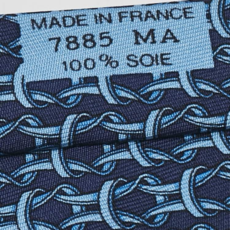 Pre Owned Hermès Navy Blue Equestrian Reigns Printed Silk Tie