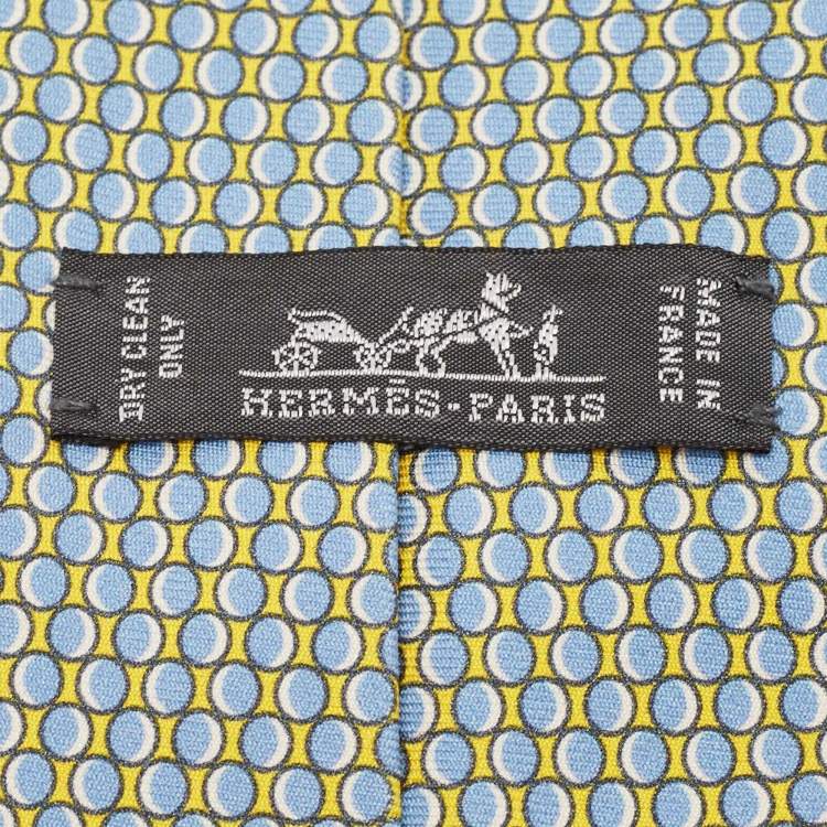 Pre Owned Hermès Yellow/Blue Dot Printed Silk Tie