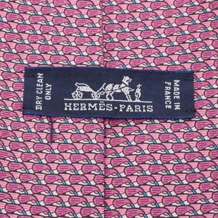 Pre Owned Hermès Pink/Blue Printed Silk Golf Tie