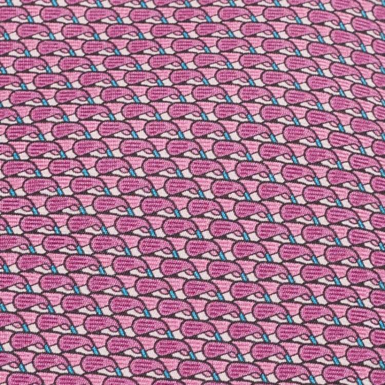 Pre Owned Hermès Pink/Blue Printed Silk Golf Tie