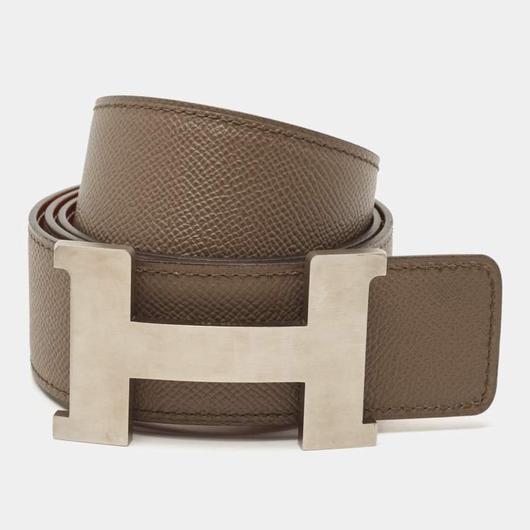 Pre Owned Hermès Gold/Etain Chamonix and Epsom Leather Brushed Constance Buckle Reversible Belt 95 CM