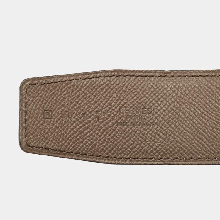 Pre Owned Hermès Gold/Etain Chamonix and Epsom Leather Brushed Constance Buckle Reversible Belt 95 CM