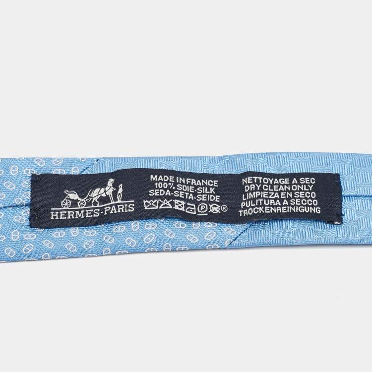 Pre Owned Hermes Blue Silk Slim Double Maillon Tie 