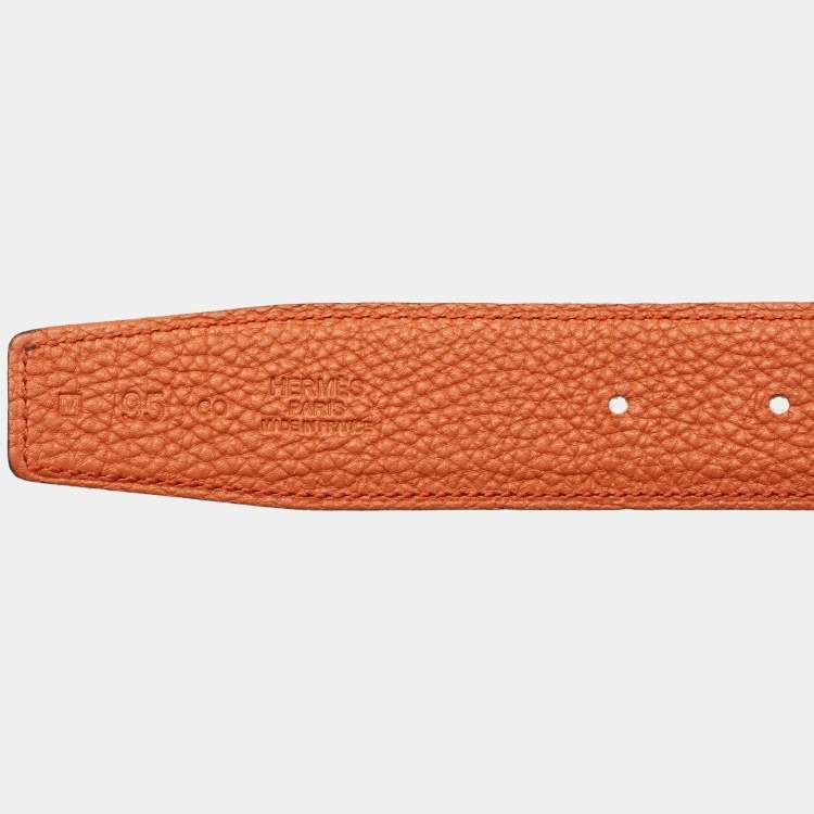 Pre Owned Hermès Orange/Chocolate Togo and Box Leather Athena Reversible Belt