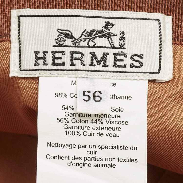 Pre Owned Hermès Brown Stretch Canvas Tess Kelly Plein Air Cap Size 56