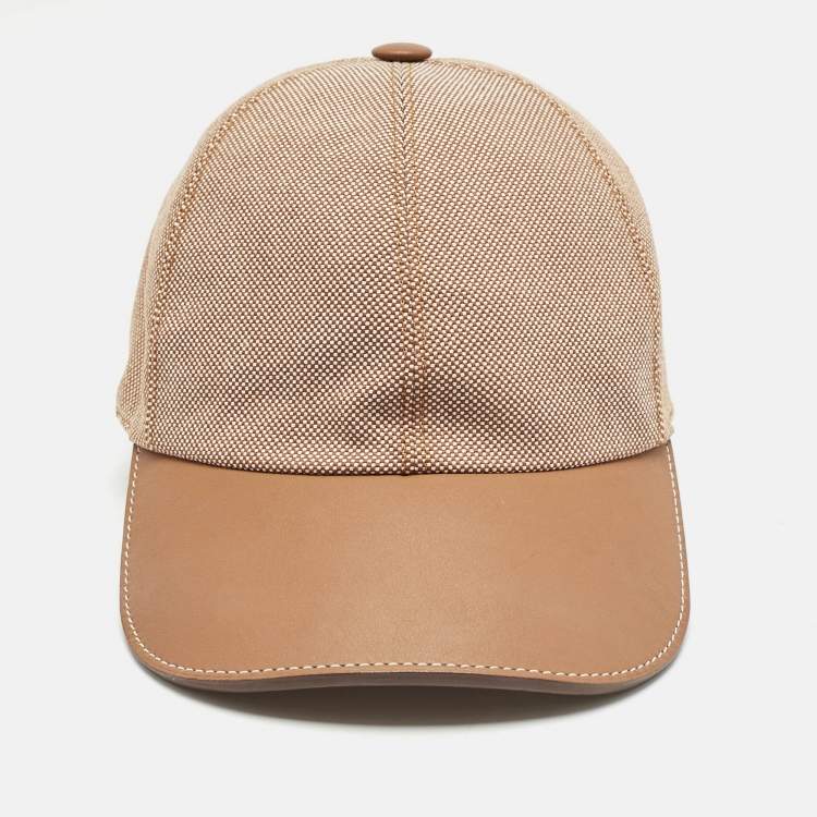 Pre Owned Hermès Brown Stretch Canvas Tess Kelly Plein Air Cap Size 56