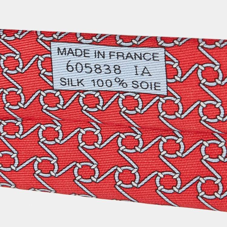 Pre Owned Hermes Red Printed Silk Classic Tie 