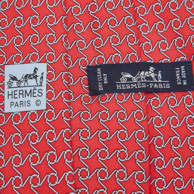 Pre Owned Hermes Red Printed Silk Classic Tie 