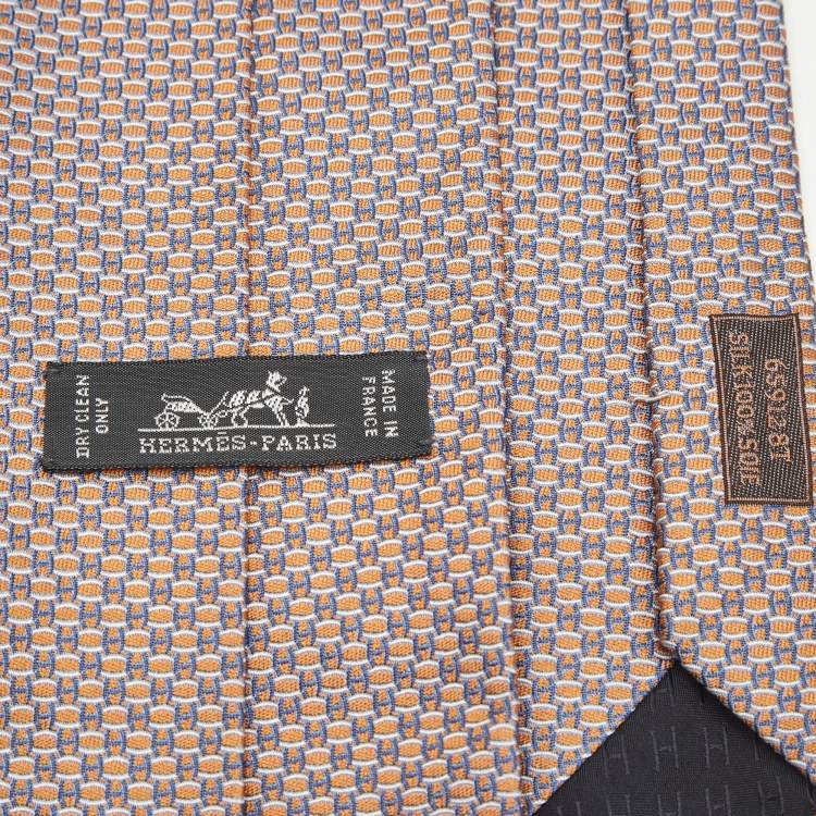 Pre Owned Hermès Orange/Blue H Pattern Silk Tie