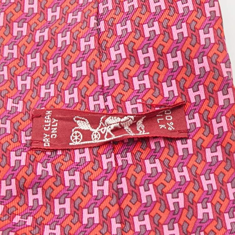 Pre Owned Hermès Pink H Patterned Silk Classic Tie