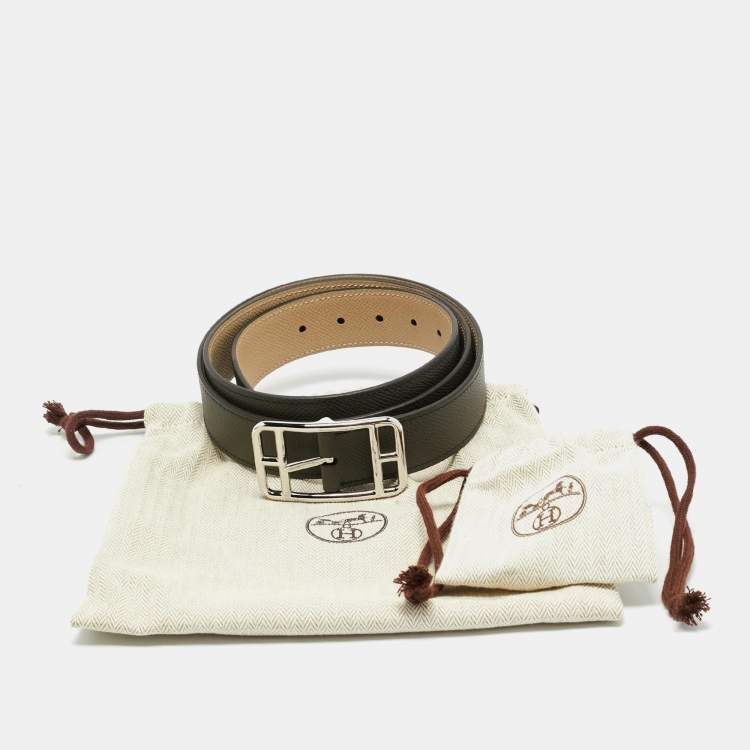 Pre Owned Hermès Vert de Gris/Trench Epsom Leather Cape Cod Reversible Belt 95 CM