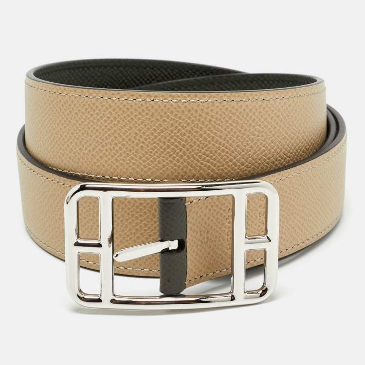 Pre Owned Hermès Vert de Gris/Trench Epsom Leather Cape Cod Reversible Belt 95 CM