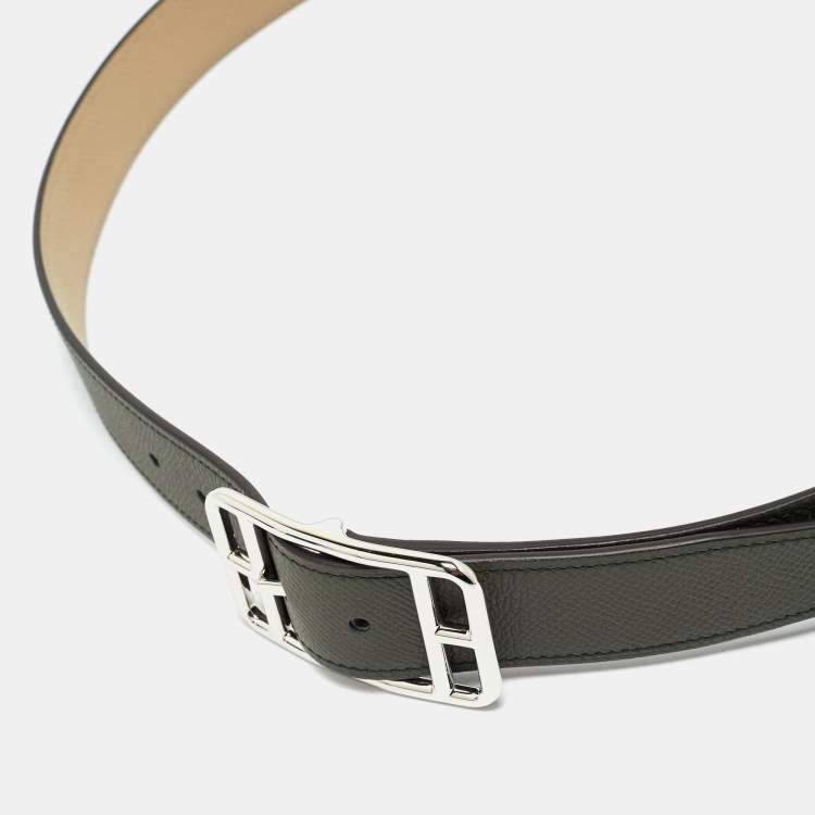 Pre Owned Hermès Vert de Gris/Trench Epsom Leather Cape Cod Reversible Belt 95 CM