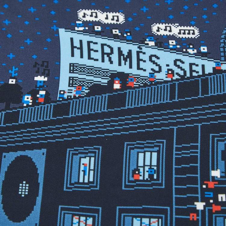 Pre Owned Hermès Blue Silk Faubourg Party Pocket Square