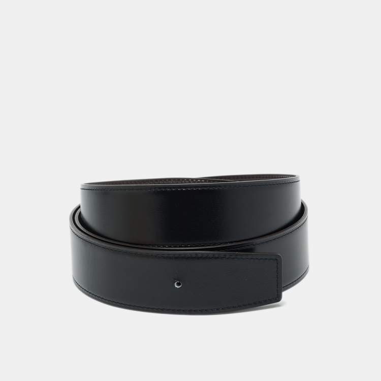 Pre Owned Hermes Noir/Chocolat Box and Chamonix Leather Reversible Belt Strap 100 CM