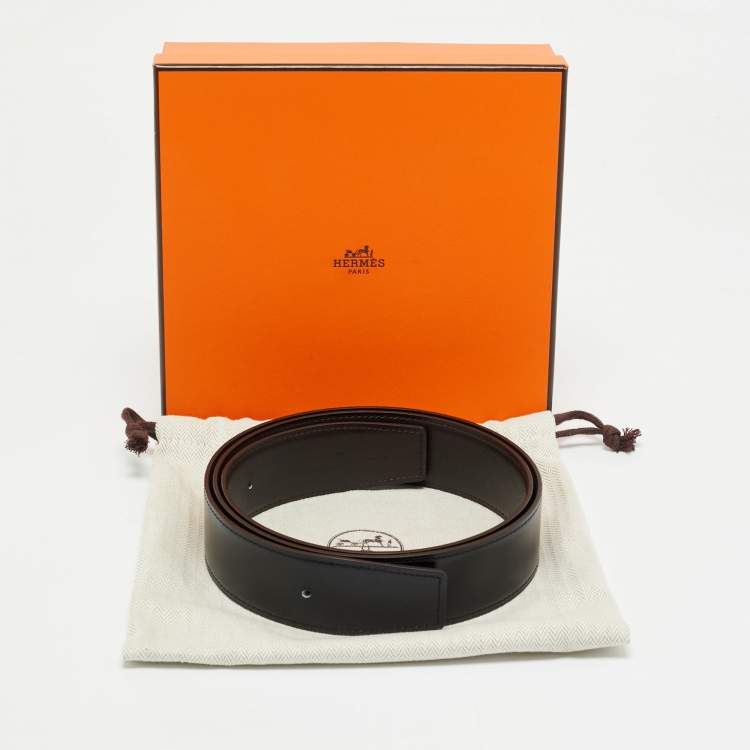 Pre Owned Hermes Noir/Chocolat Box and Chamonix Leather Reversible Belt Strap 100 CM