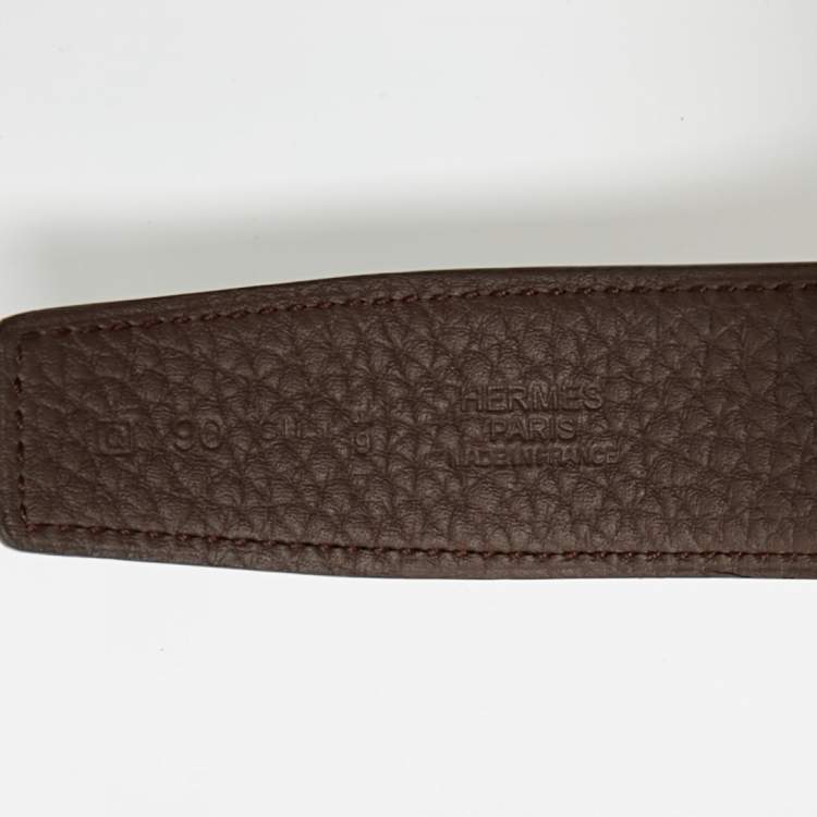 Pre Owned Hermes Noir/Cacao Box and Togo Leather Guillochee H Buckle Reversible Belt 90 CM