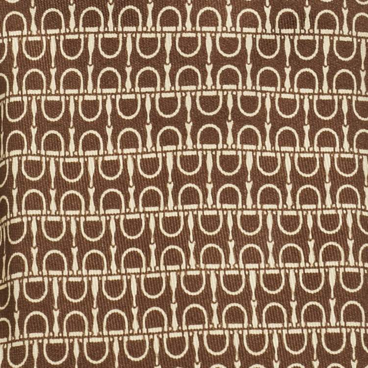 Pre Owned Hermès Brown Horse Bit Print Silk Traditional Tie 