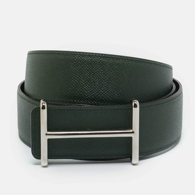 Pre Owned Hermès Vert Anglais/Black Epsom Leather Idem Reversible Belt 100CM