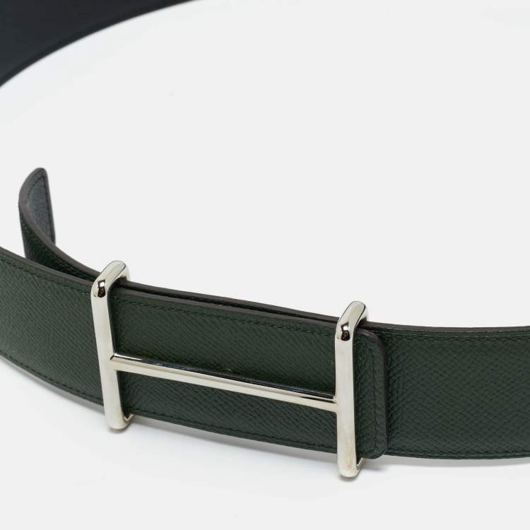 Pre Owned Hermès Vert Anglais/Black Epsom Leather Idem Reversible Belt 100CM