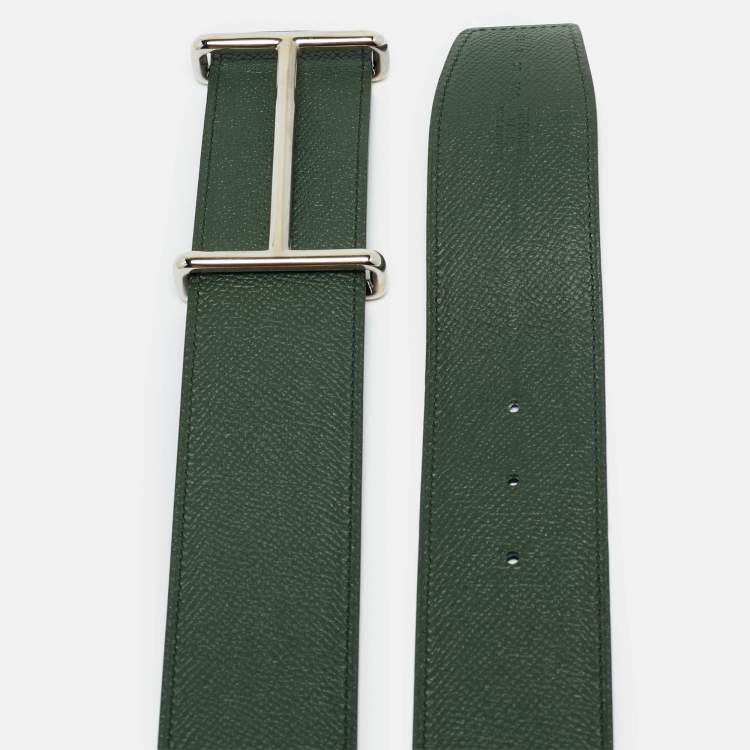 Pre Owned Hermès Vert Anglais/Black Epsom Leather Idem Reversible Belt 100CM