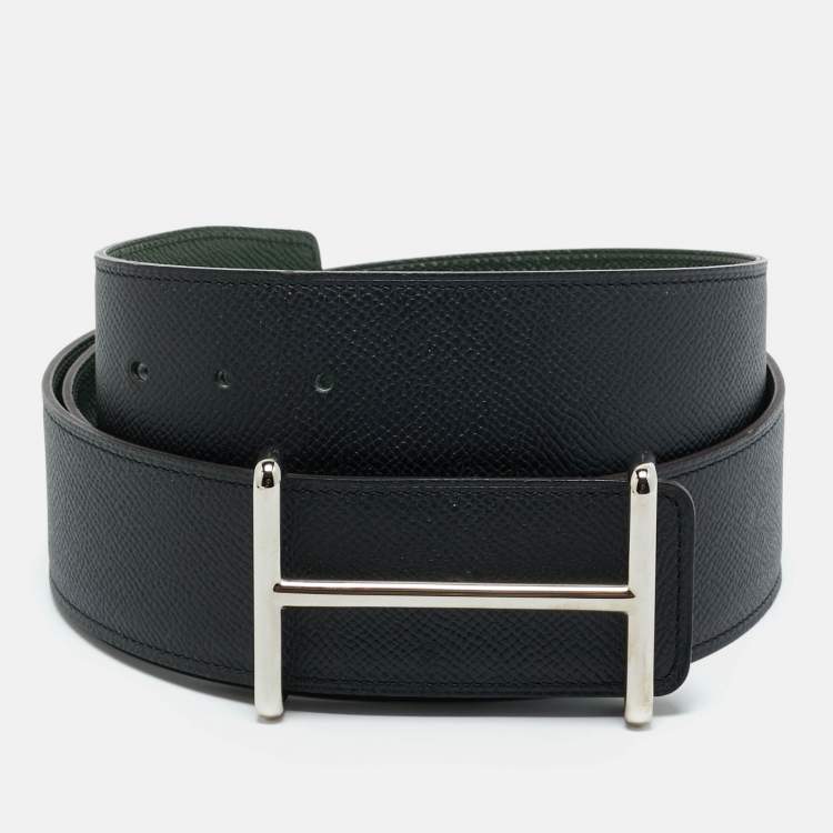 Pre Owned Hermès Vert Anglais/Black Epsom Leather Idem Reversible Belt 100CM