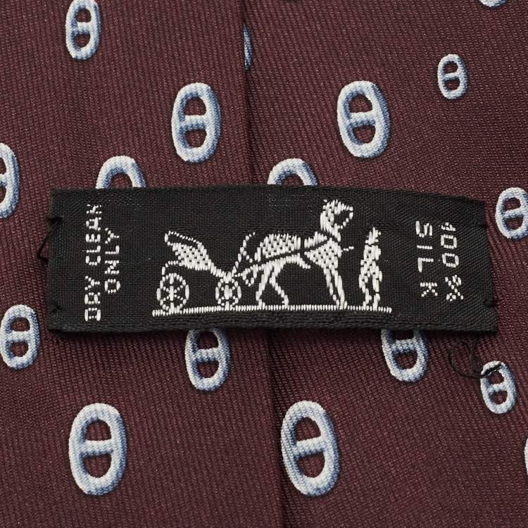 Pre Owned Hermès Purple Print Silk Traditional Tie 