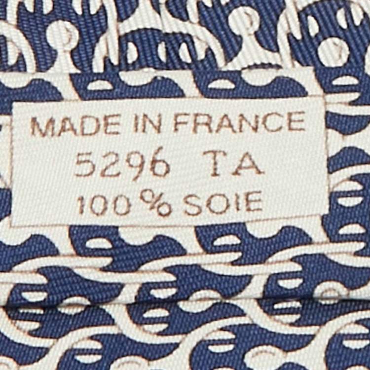 Pre Owned Hermès Navy Blue Print Silk Traditional Tie 