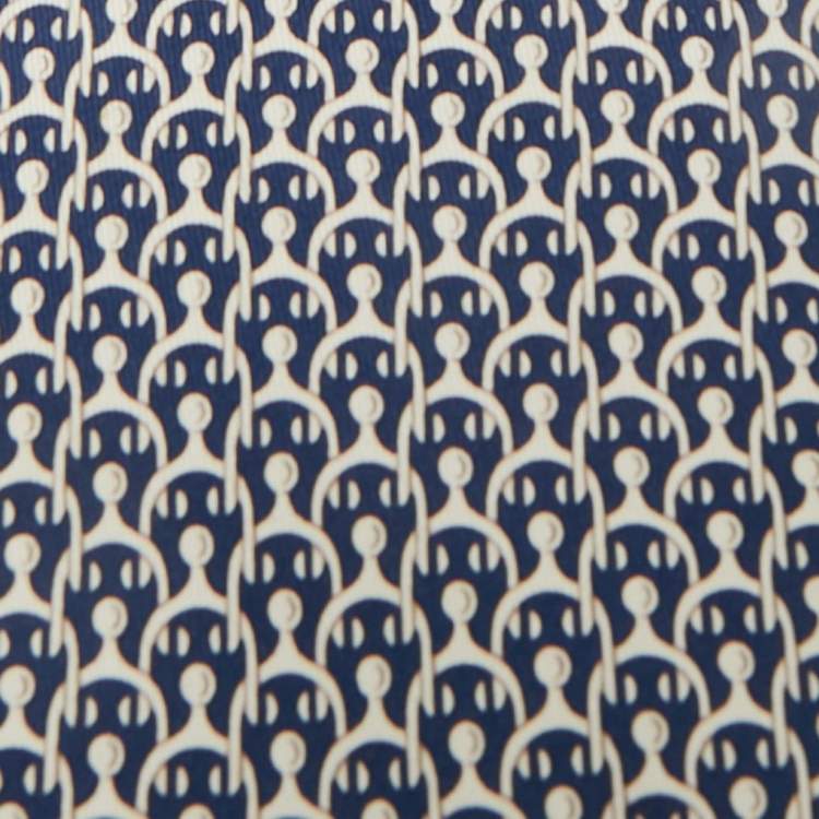 Pre Owned Hermès Navy Blue Print Silk Traditional Tie 