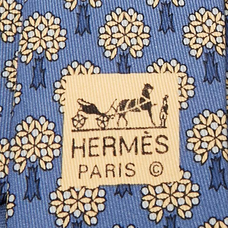 Pre Owned Hermès Blue Tree Print Silk Traditional Tie