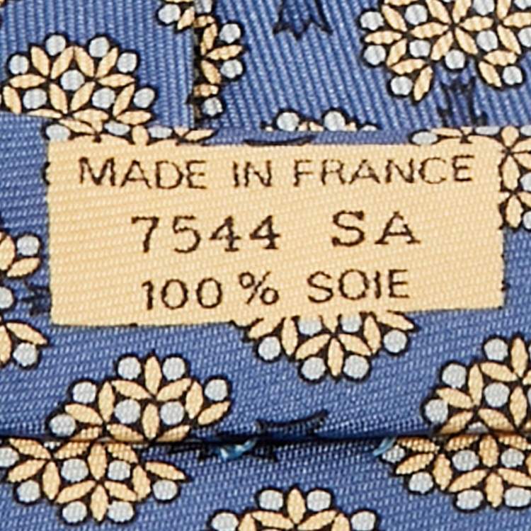 Pre Owned Hermès Blue Tree Print Silk Traditional Tie