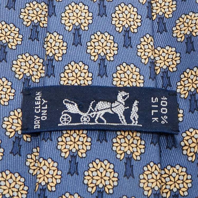 Pre Owned Hermès Blue Tree Print Silk Traditional Tie