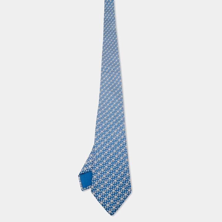 Pre Owned Hermès Blue Print Silk Tie