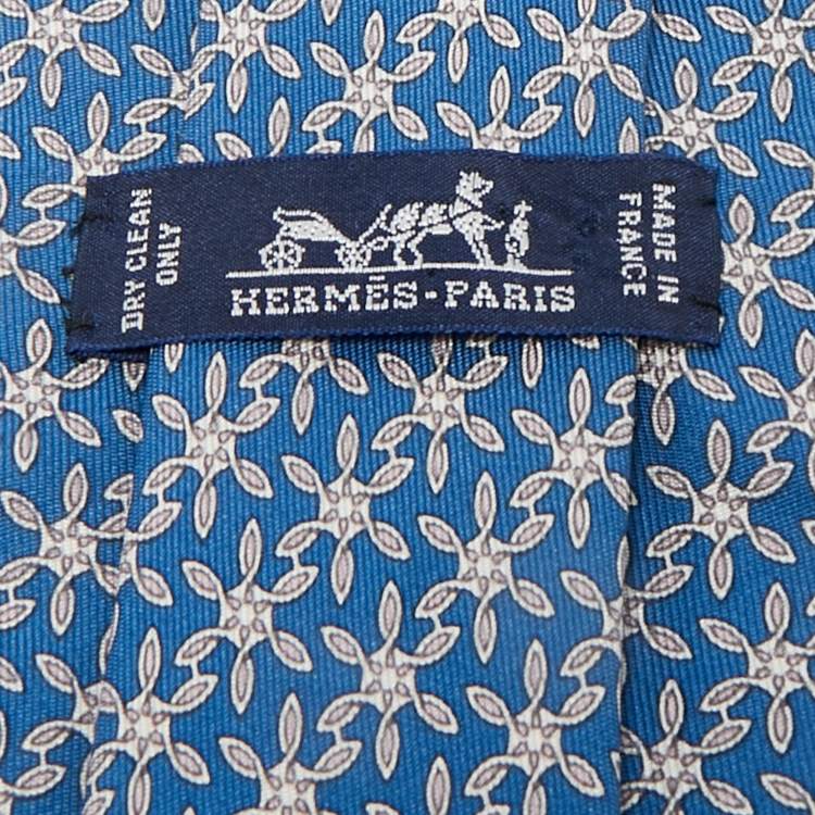 Pre Owned Hermès Blue Print Silk Tie