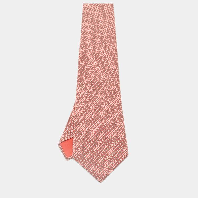 Pre Owned Hermès Red Printed Silk Traditional Tie 
