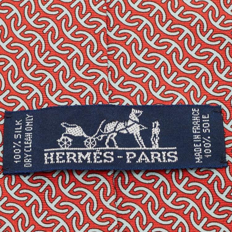 Pre Owned Hermès Red Printed Silk Traditional Tie 