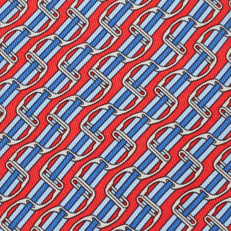 Pre Owned Hermès Red/Blue Striped Silk Tie