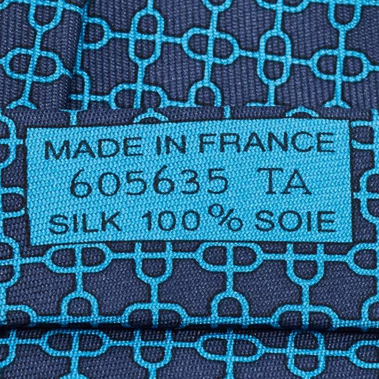 Pre Owned Hermès Blue Geometric Print Silk Tie 