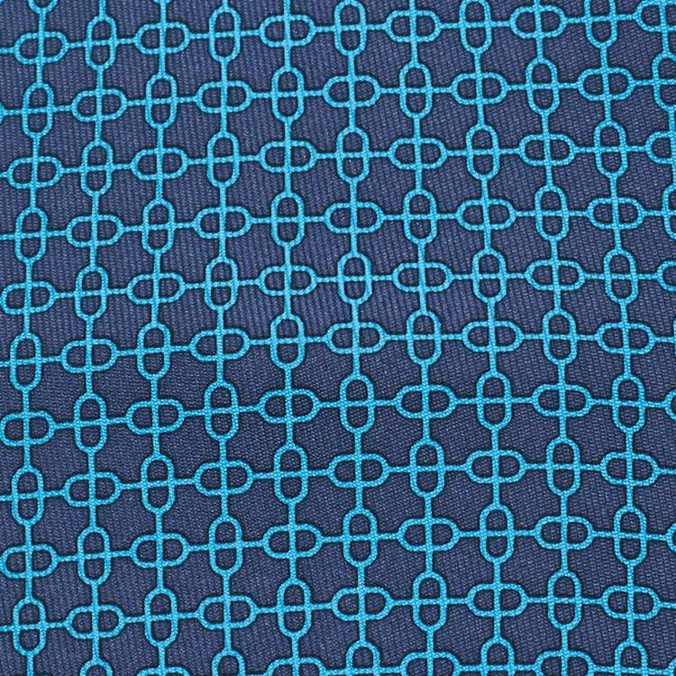 Pre Owned Hermès Blue Geometric Print Silk Tie 